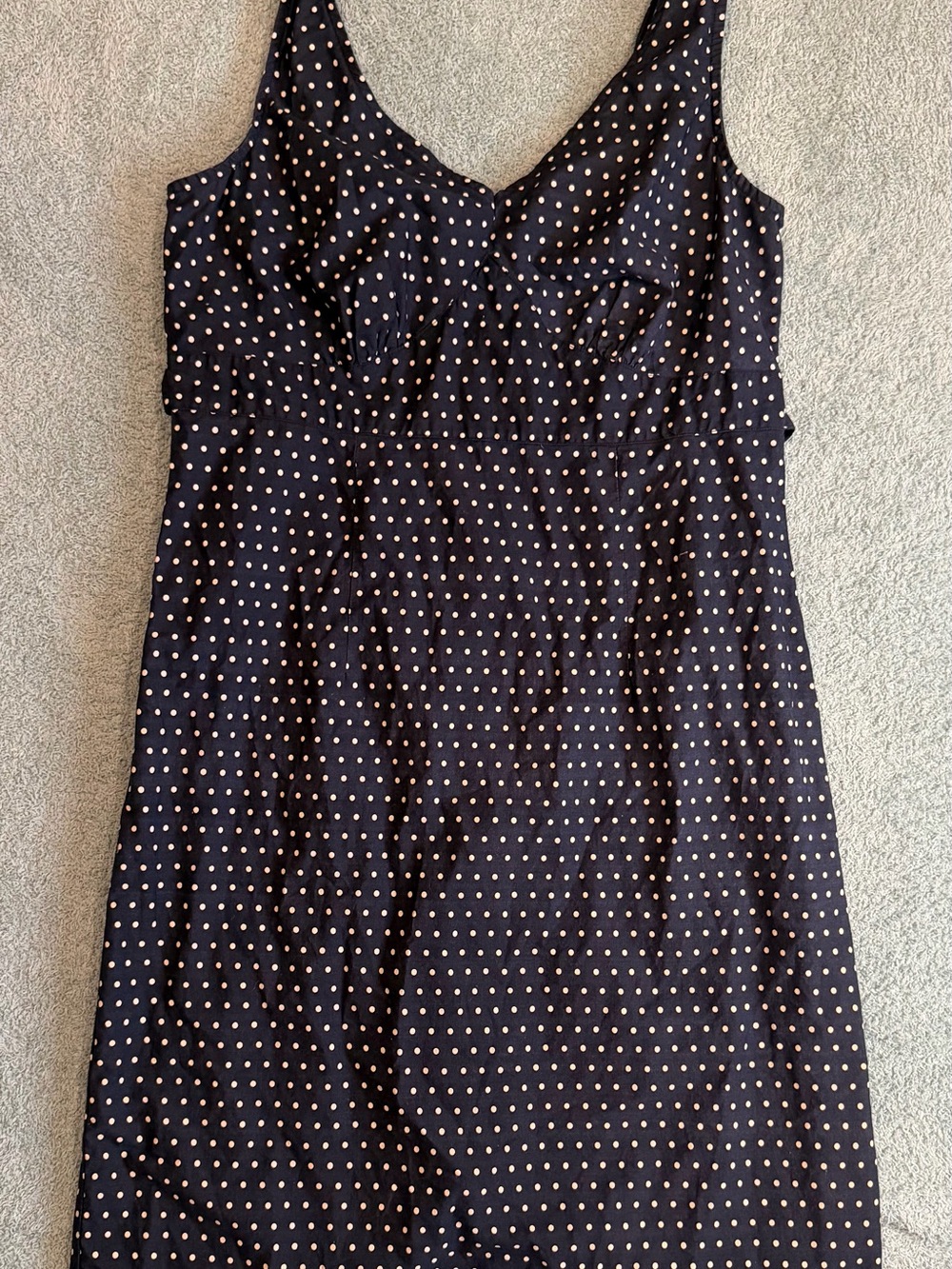 Vintage Faded Glory Navy White Polka Dot Medium Mini Dress Sun Dress Cotton Y2K